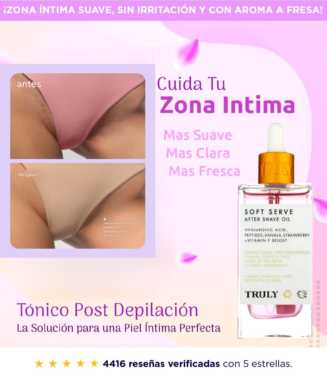 TRULY BEAUTY 2x1 | Tónico para una Depilación sin irritación LLEVA GRATIS CERA DEPILATORIA