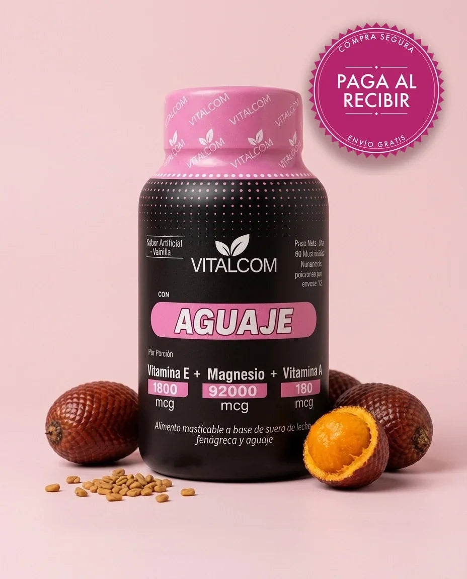 Aguaje VITALCOM con fenogreco, vitamina E y magnesio — volumen glúteo sin cirugía, pago contra entrega