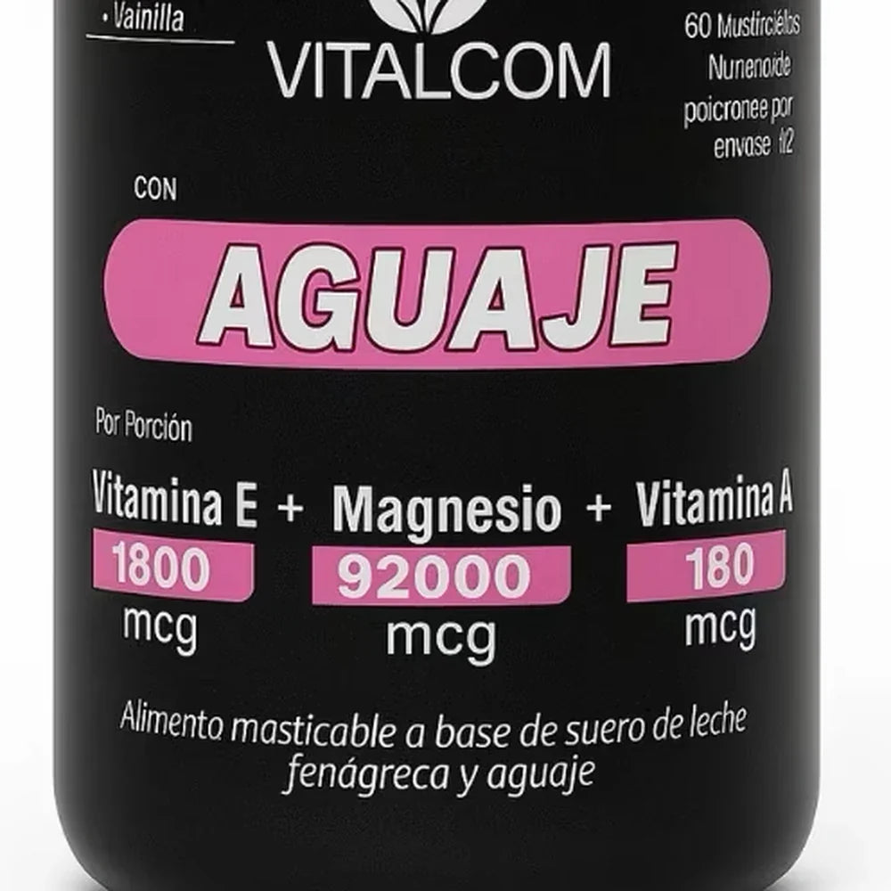 Etiqueta real: Vitamina E 1800 mcg, Magnesio 92.000 mcg y Vitamina A 180 mcg por porción