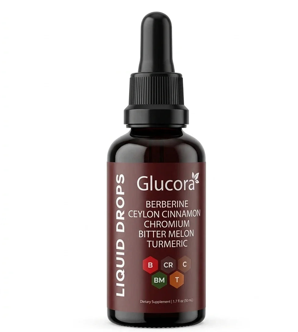 Control de glucosa sin medicinas ni químicos — Glucora, gotas 5 en 1