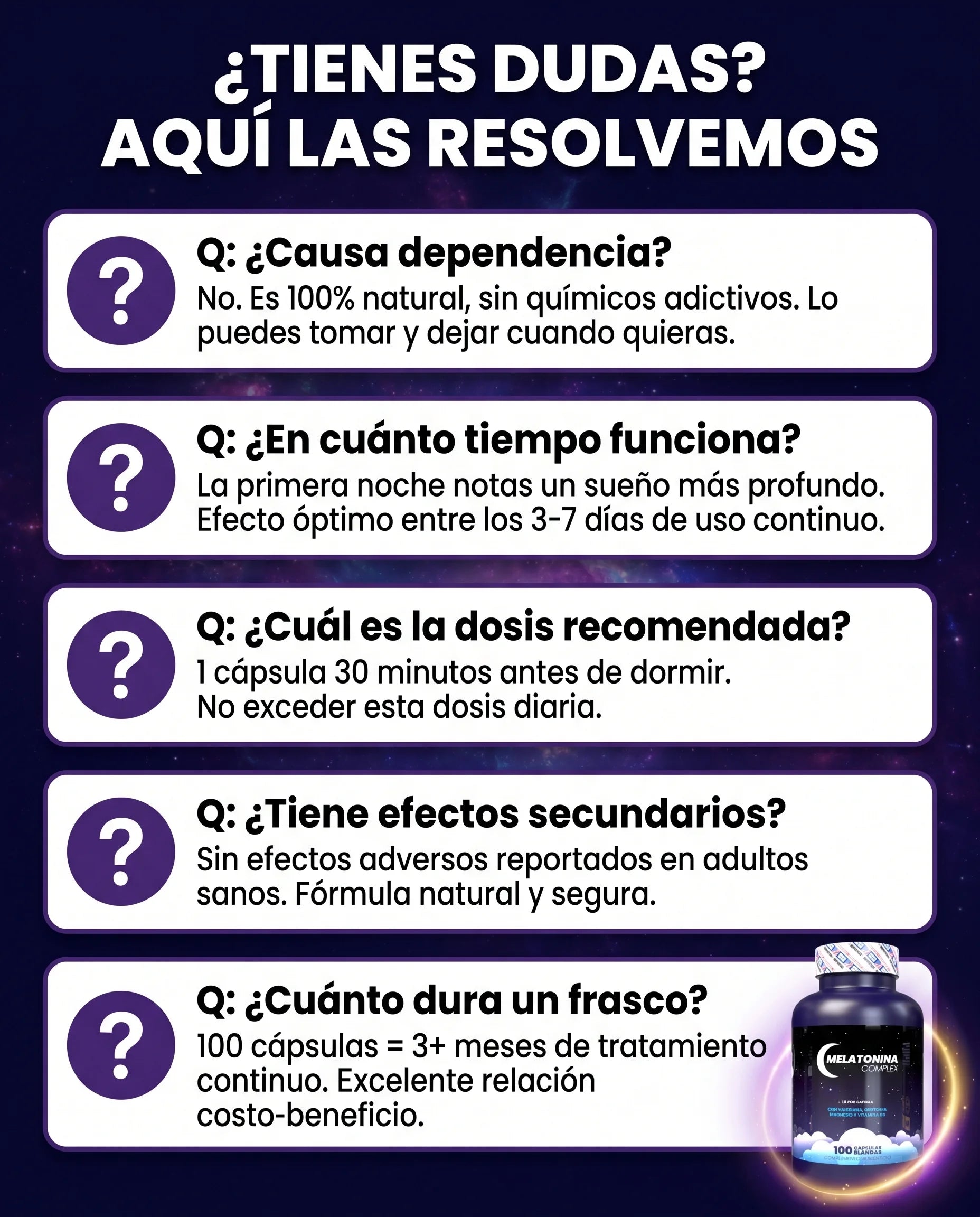 Melatonina Complex - Preguntas frecuentes