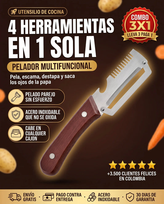 Pelador multifuncional 4 en 1 de acero inoxidable — combo 3x1 por $69.900